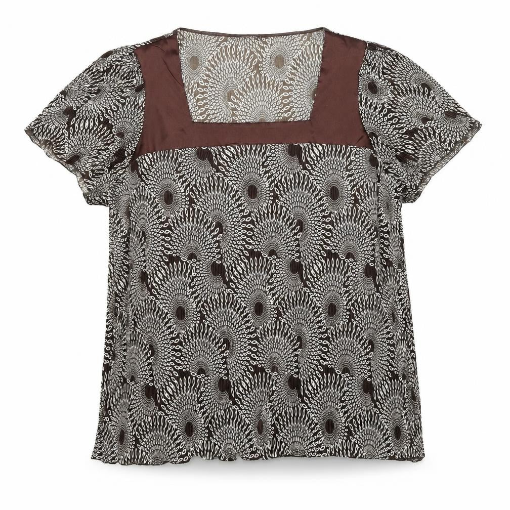 Bm Women's Brown XL Tunic Blouse Short Sleeve Geometric