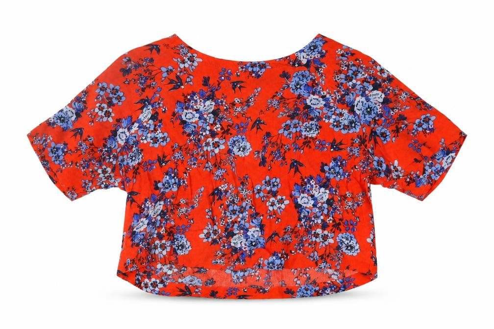 New Look Women's Red Floral Cropped Blouse, Size 8