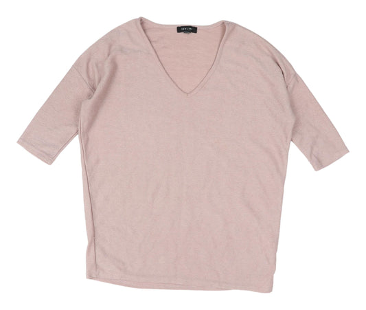 New Look Women's Pink V-Neck T-Shirt, Size S
