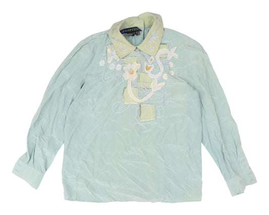I.B. Diffusion Women's Green Silk Embroidered Blouse UK 10