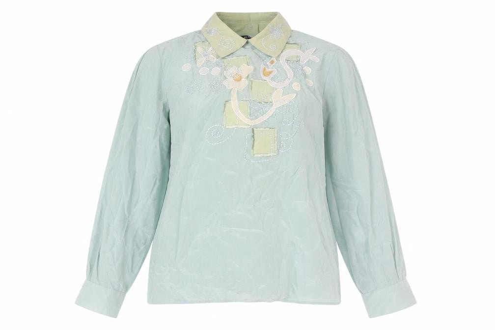 I.B. Diffusion Women's Green Silk Embroidered Blouse UK 10