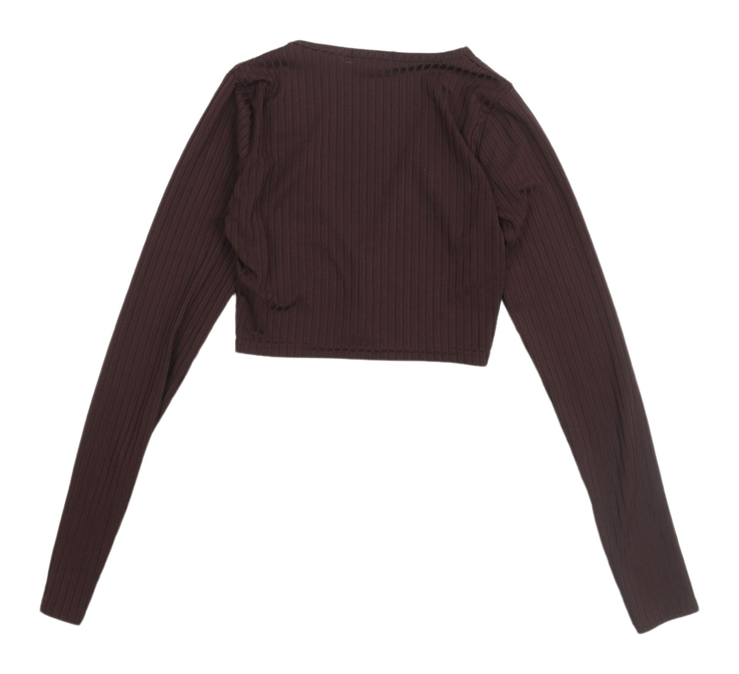 PrettyLittleThing Brown Cropped Blouse - Size 6, V-Neck