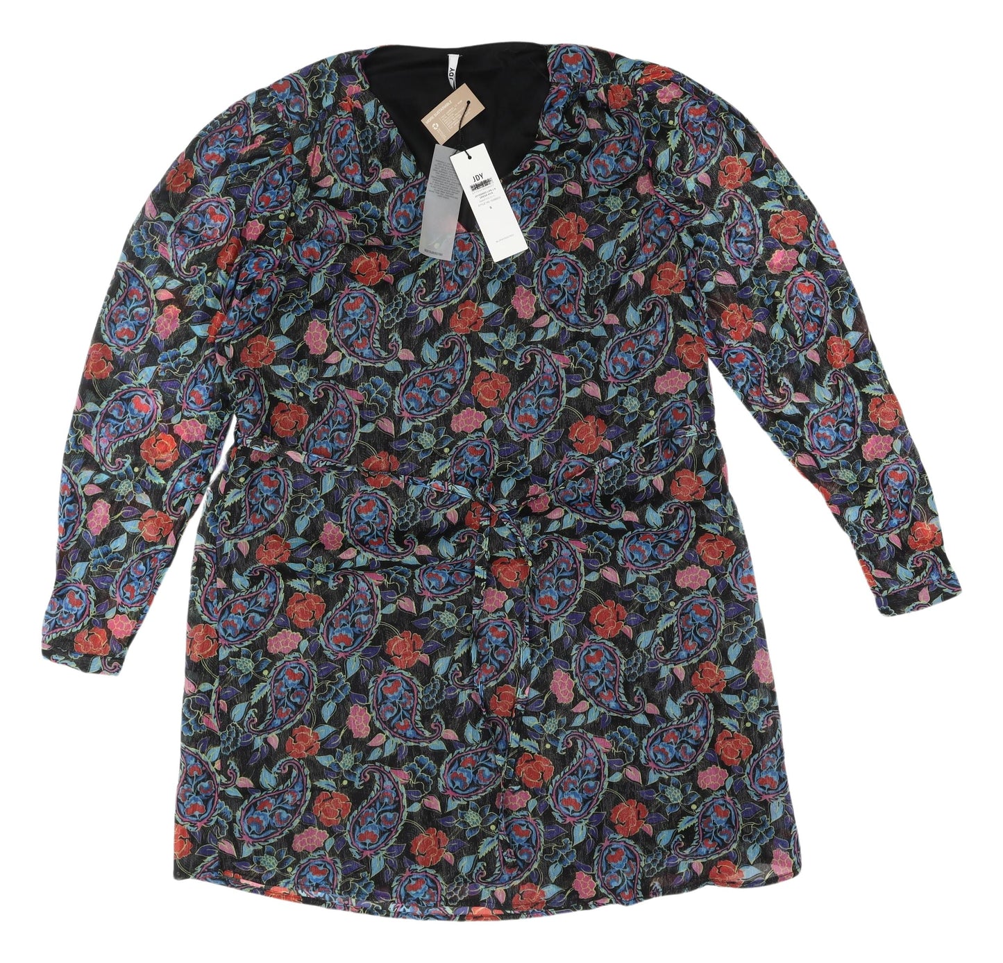 JDY Women's Black Paisley Long Sleeve Shift Dress S