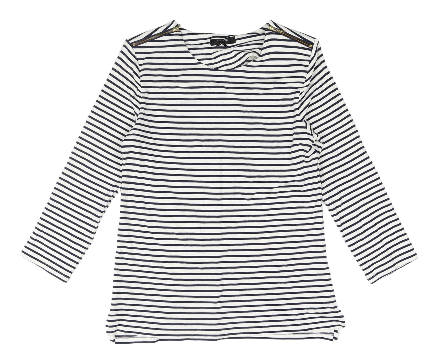 Marks & Spencer White Striped T-Shirt, Size 12, Casual