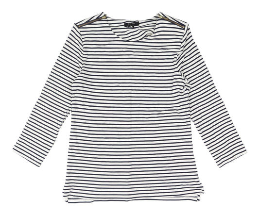 Marks & Spencer White Striped T-Shirt, Size 12, Casual