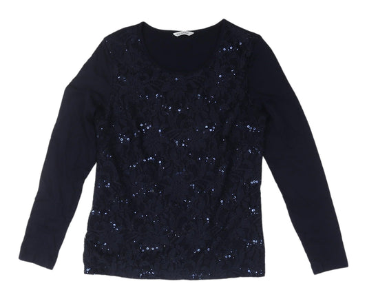 Marks and Spencer Women's Blue Lace Sequin Top Size 8