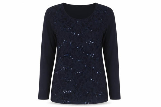 Marks and Spencer Women's Blue Lace Sequin Top Size 8