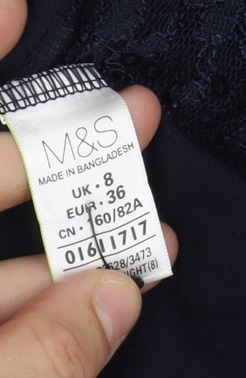 Marks and Spencer Women's Blue Lace Sequin Top Size 8