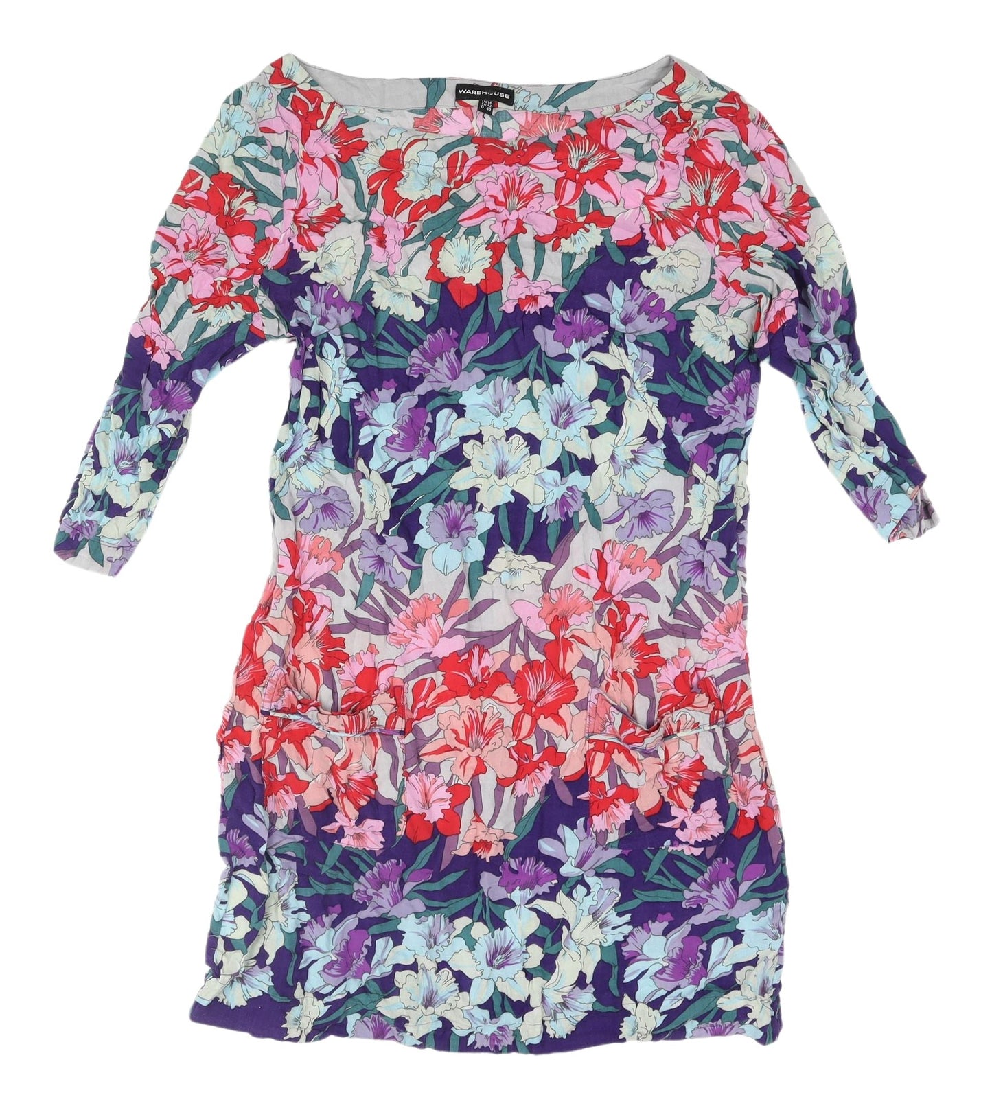 Warehouse Women's Multicoloured Floral Shift Dress Size 14
