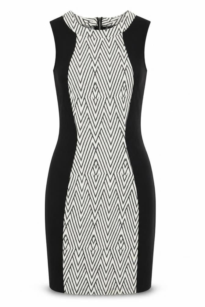 H&M Women's Black Bodycon Dress, Size 6, Geometric Pattern
