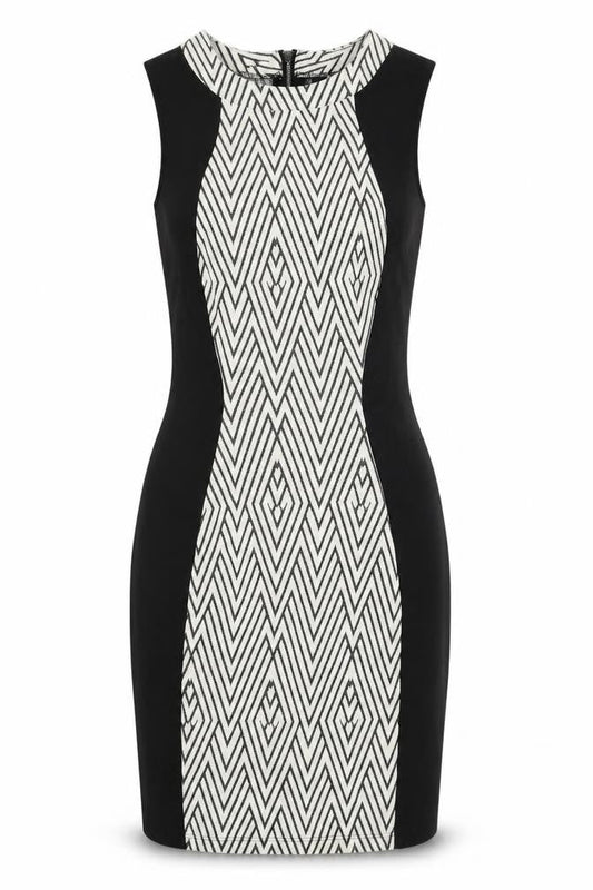 H&M Women's Black Bodycon Dress, Size 6, Geometric Pattern