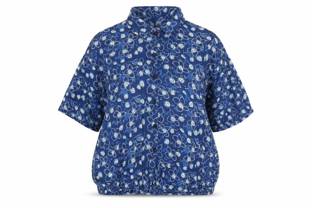 Pomodoro Plus Blue Geometric Blouse, Women’s 2XL, Casual Comfort