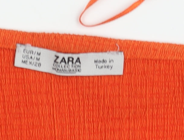 Zara Women's Orange Cropped Blouse V-Neck Size 12 Casual