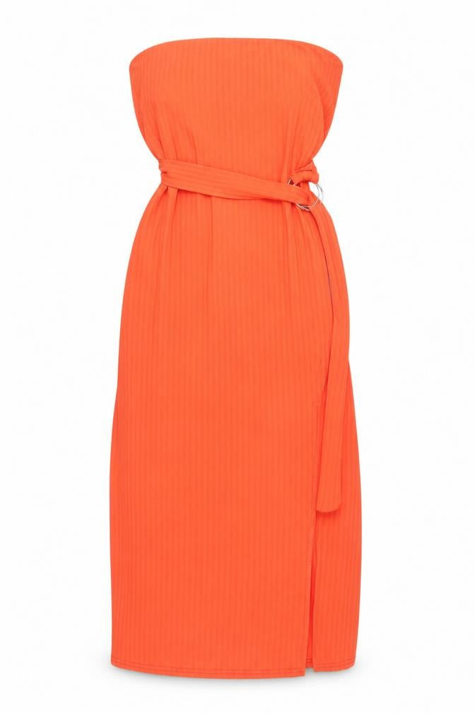 New Look Women's Orange Strapless Belted Midi Dress