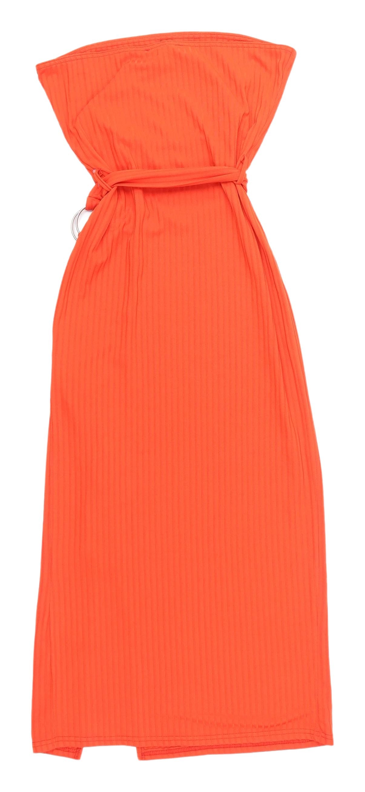 New Look Women's Orange Strapless Belted Midi Dress