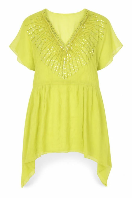 Front view of H&M Green Tunic Blouse with Sequins -, size 12