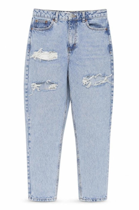 Topshop Women's Blue Distressed Mom Jeans UK 10