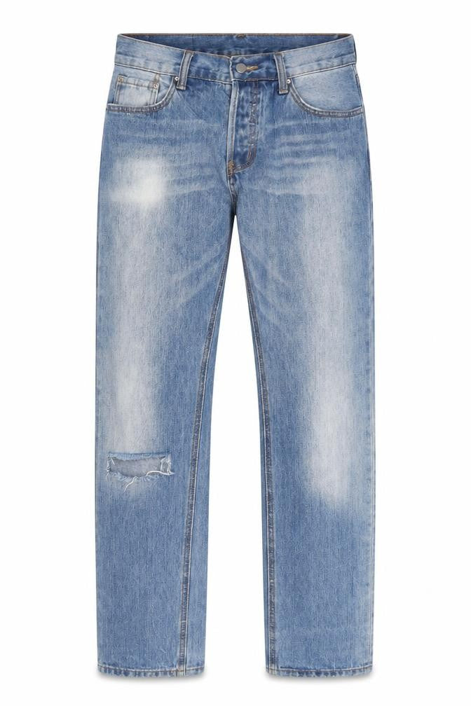 MNML Men's Light Blue Distressed Straight Jeans
