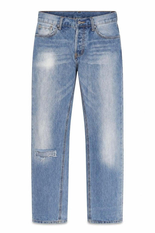 MNML Men's Light Blue Distressed Straight Jeans