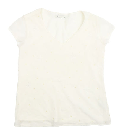 BHS Women's White Embroidered T-Shirt Size 12