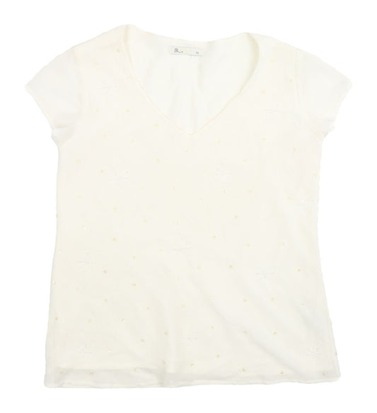 BHS Women's White Embroidered T-Shirt Size 12