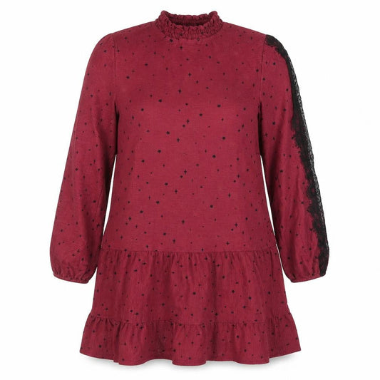 Next Women's Red Shift Dress Size 14, High Neck, Lace Accents