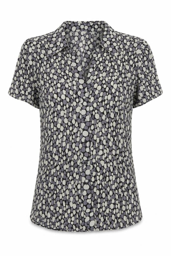 Per Se Women's Grey Geometric Blouse, Size 12
