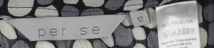 Per Se Women's Grey Geometric Blouse, Size 12