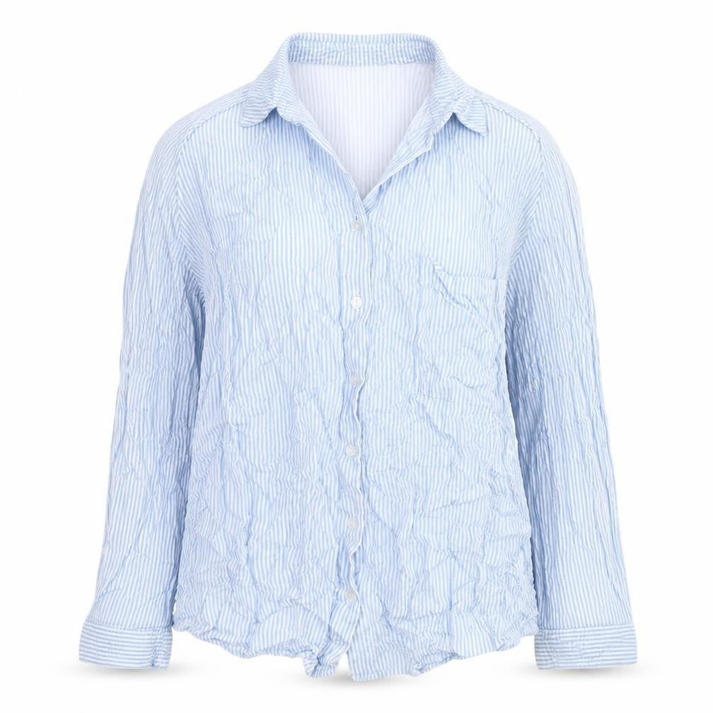 Ambiance Women's M Blue Striped Cold Shoulder Shirt