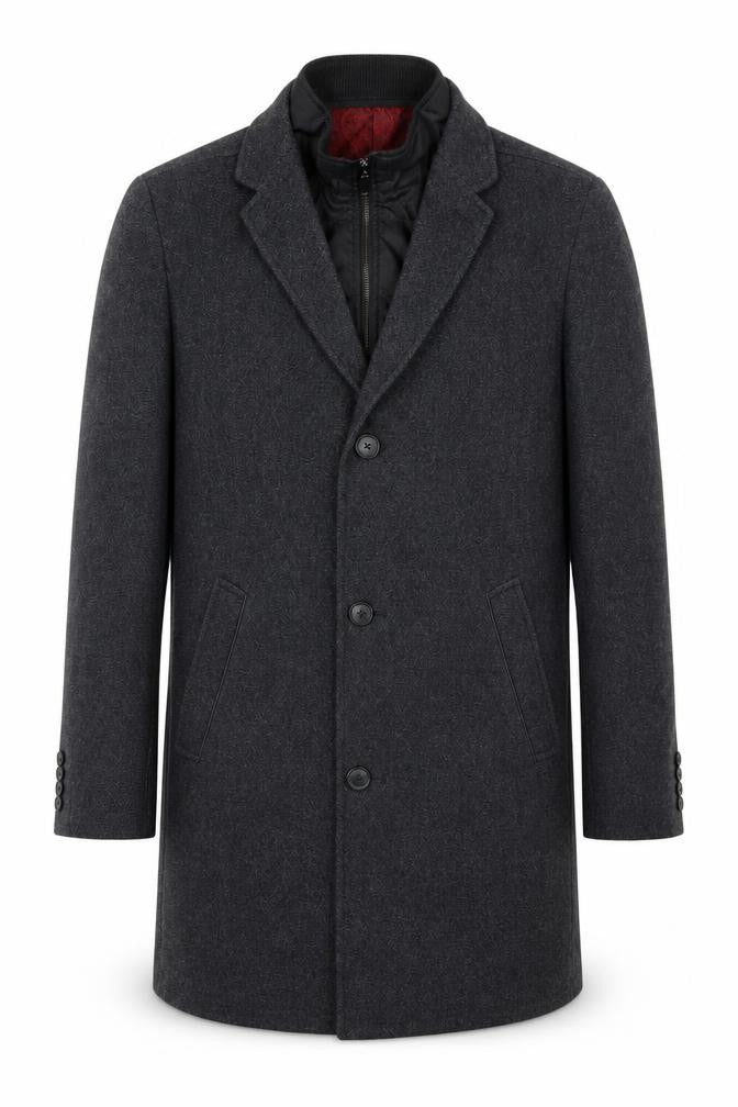 Hafnium Unisex Black Wool Blend Long Overcoat Size 30