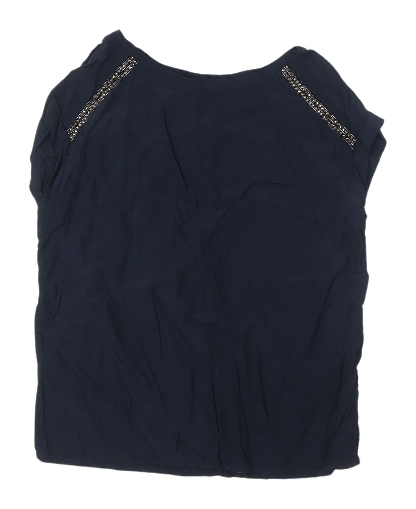 Next Women's Blue Beaded Blouse, UK 8, Short Sleeve
