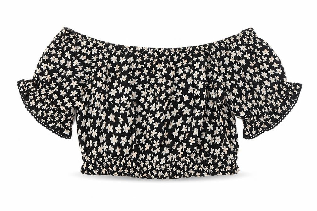 Miss Selfridge Petites Black Floral Cropped Blouse Size 8