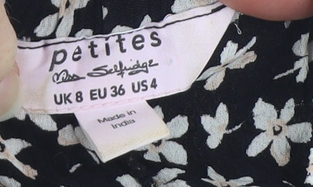 Miss Selfridge Petites Black Floral Cropped Blouse Size 8