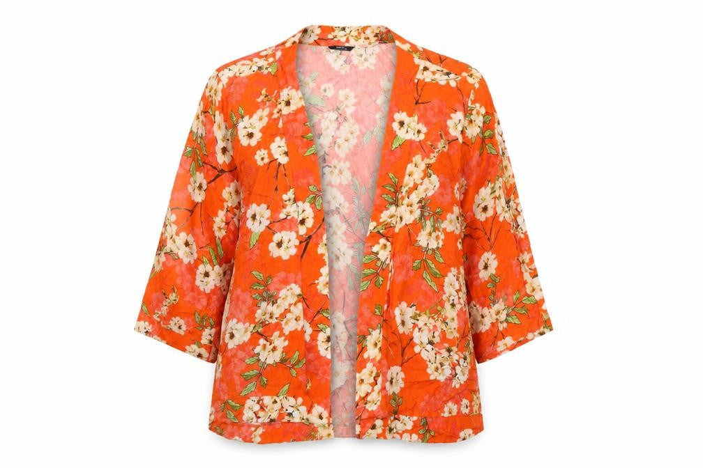 M&Co Women's Orange Floral Kimono Blouse Size 10