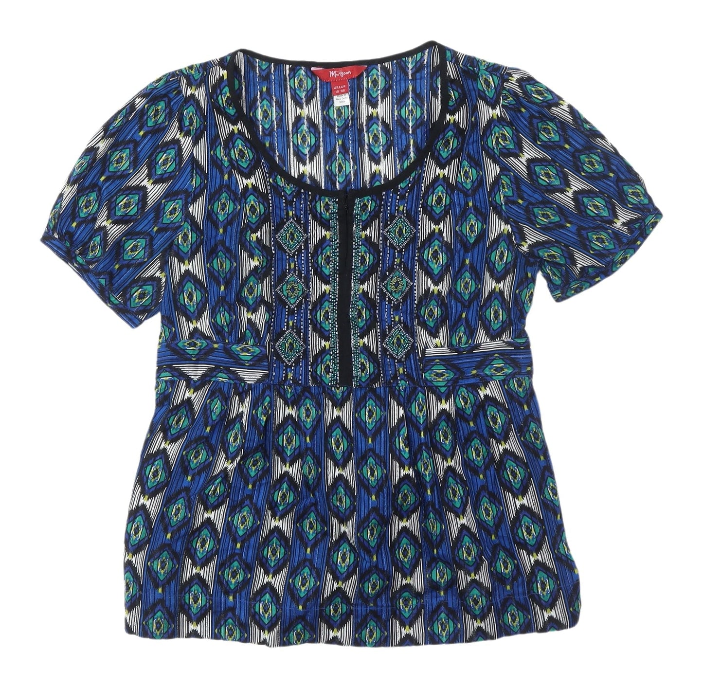 Morgoon Women's Multicoloured Geometric Tunic Blouse UK 10