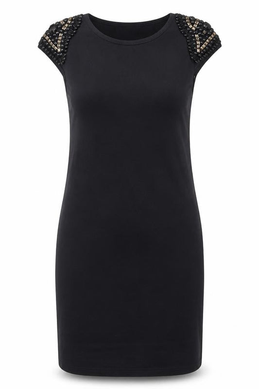 AX Paris Women's Black Beaded Short Sleeve Dress