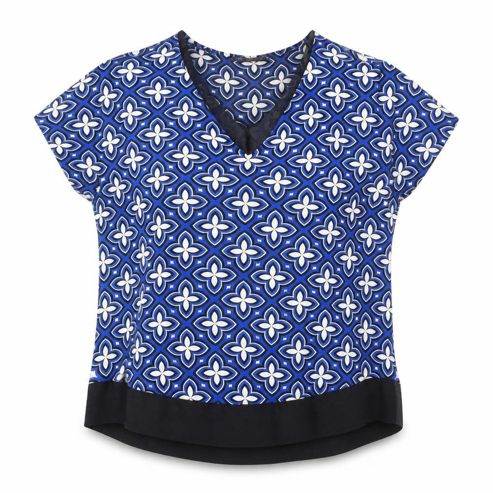 Marks & Spencer Blue Geometric V-Neck Blouse, Size 14