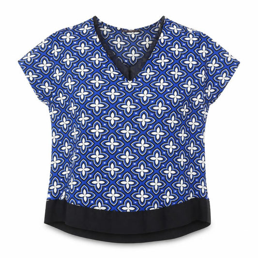 Marks & Spencer Blue Geometric V-Neck Blouse, Size 14