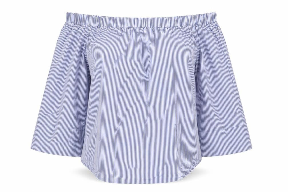Zara Women's Blue Striped Off-the-Shoulder Blouse L