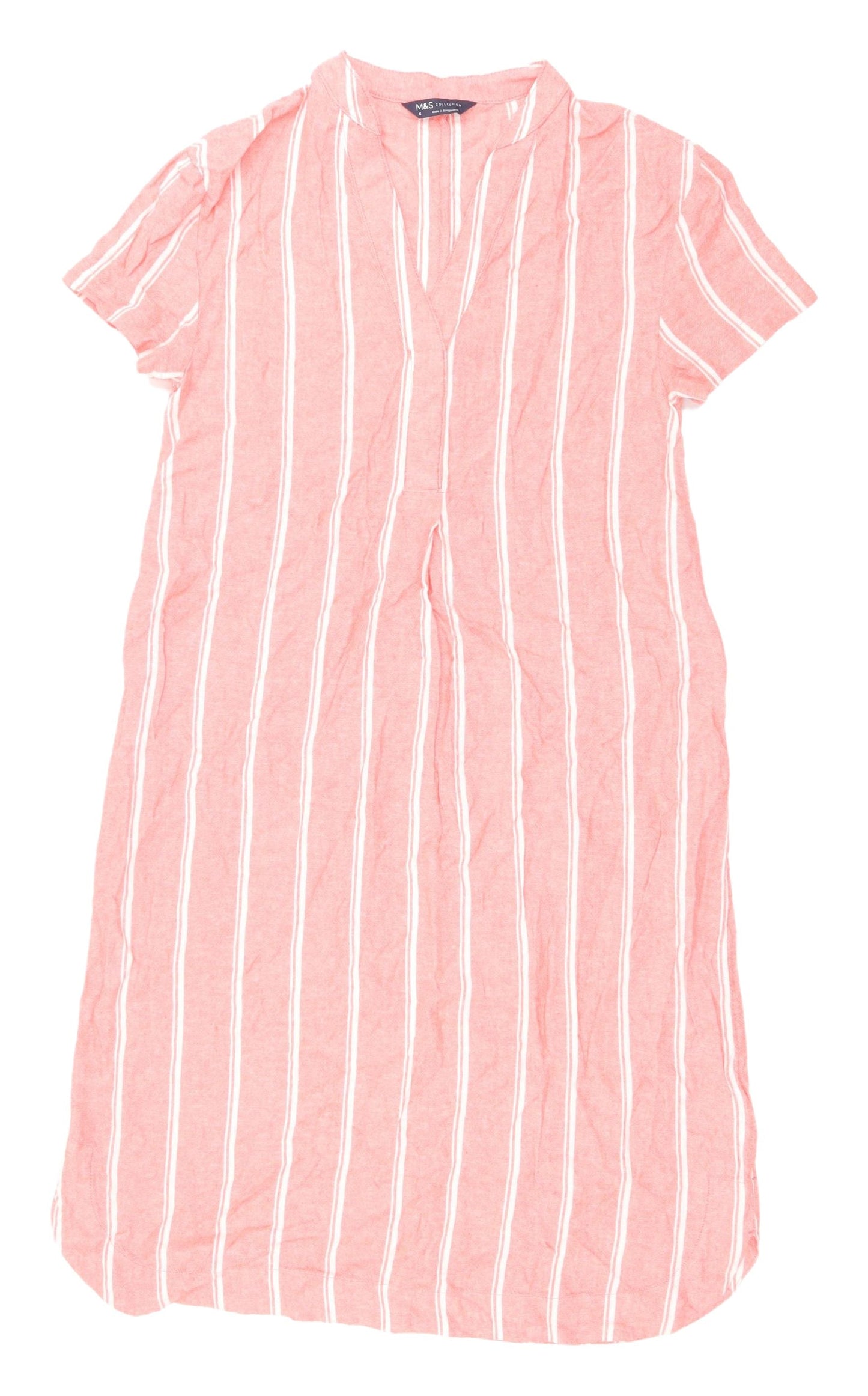 Marks and Spencer Pink Striped Shirt Dress, Size 6