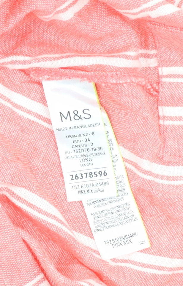 Marks and Spencer Pink Striped Shirt Dress, Size 6