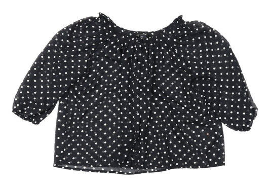 H&M Women's Black Polka Dot 3/4 Sleeve Blouse, Size 8