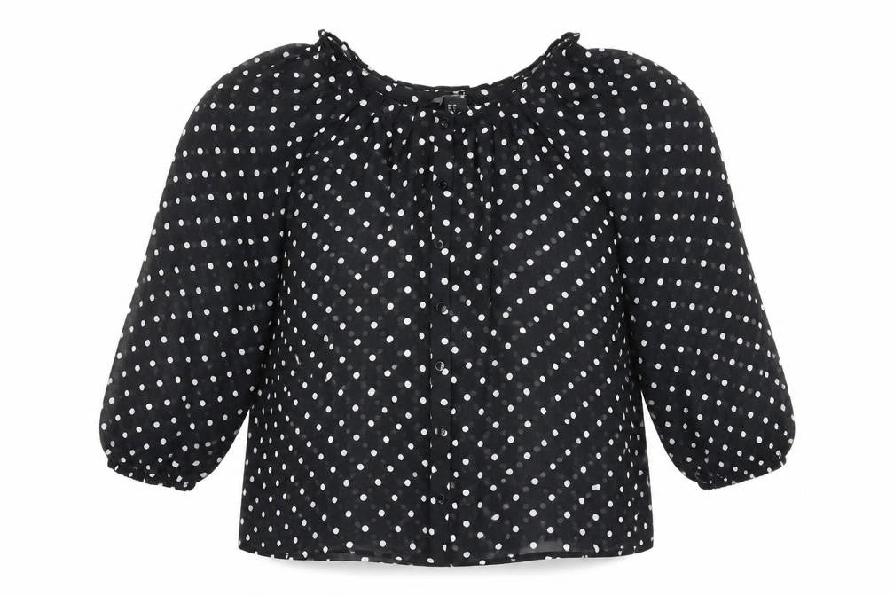 H&M Women's Black Polka Dot 3/4 Sleeve Blouse, Size 8