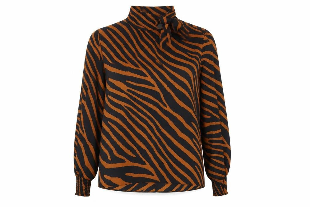 New Look Women's Brown Animal Print Blouse, Size 12