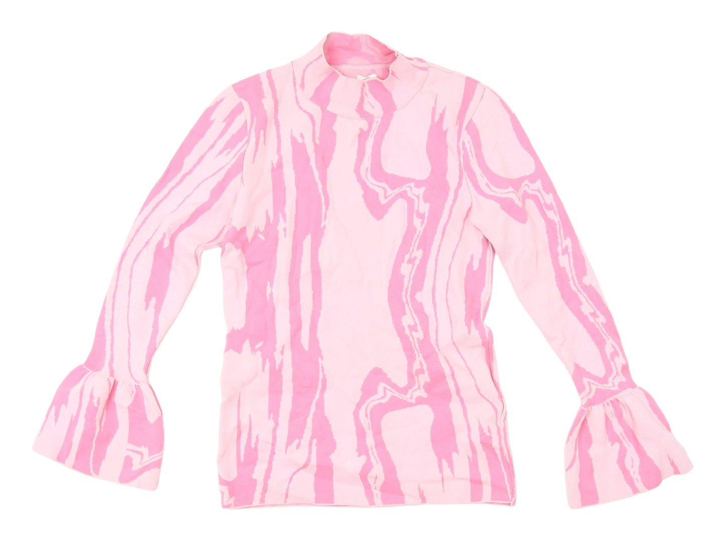 River Island Pink Geometric High Neck Blouse, Size 8