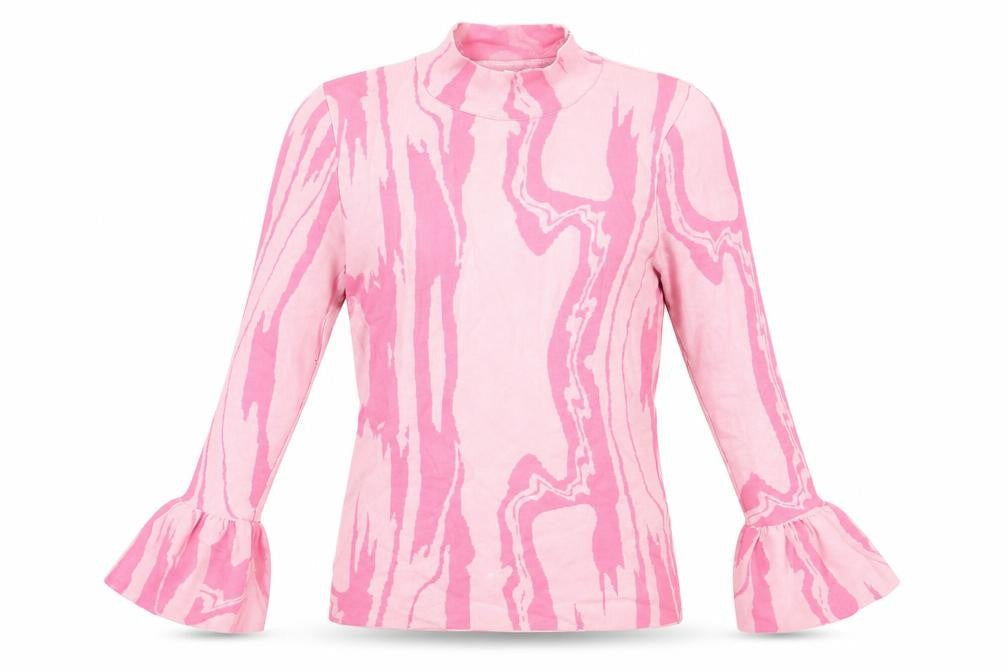 River Island Pink Geometric High Neck Blouse, Size 8