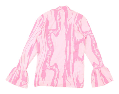 Back view of River Island Pink Geometric High Neck Blouse, size 8