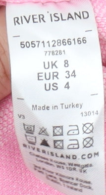 Close-up detail of River Island Pink Geometric High Neck Blouse, size 8
