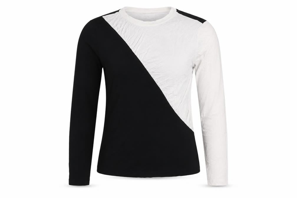 Mango Women's Black Colourblock Crew Neck Long Sleeve Tee XS