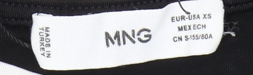 MNG Women's Black Colourblock Crew Neck Long Sleeve Tee XS